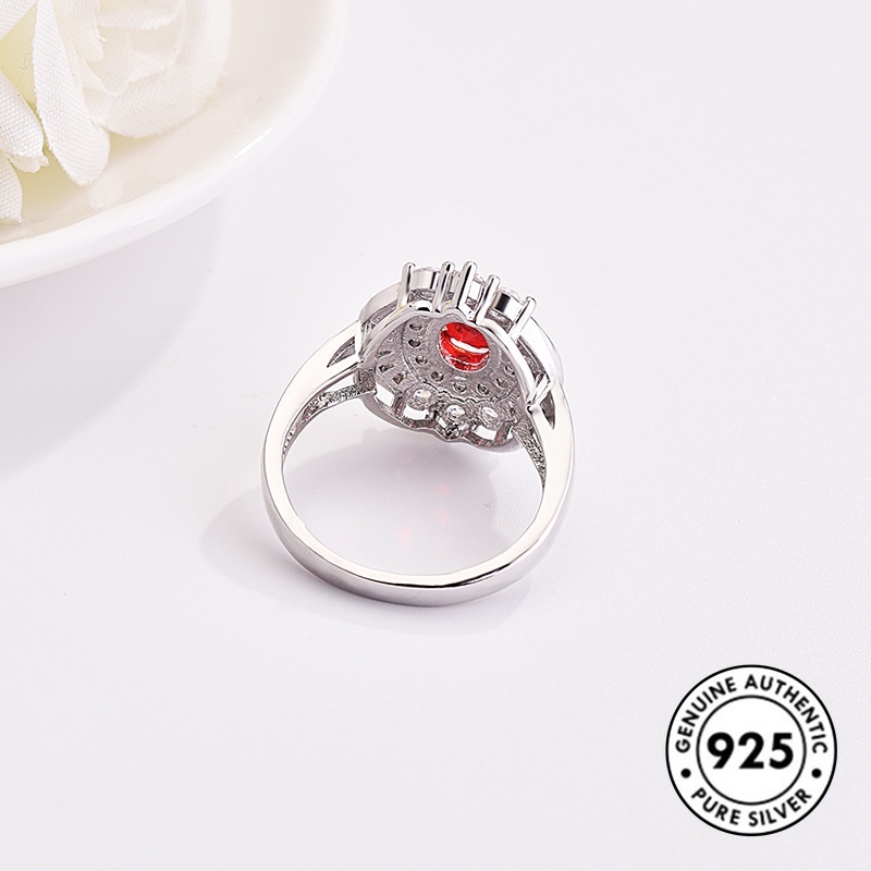 Cincin Ruby Persegi Bahan 925 Sterling Silver