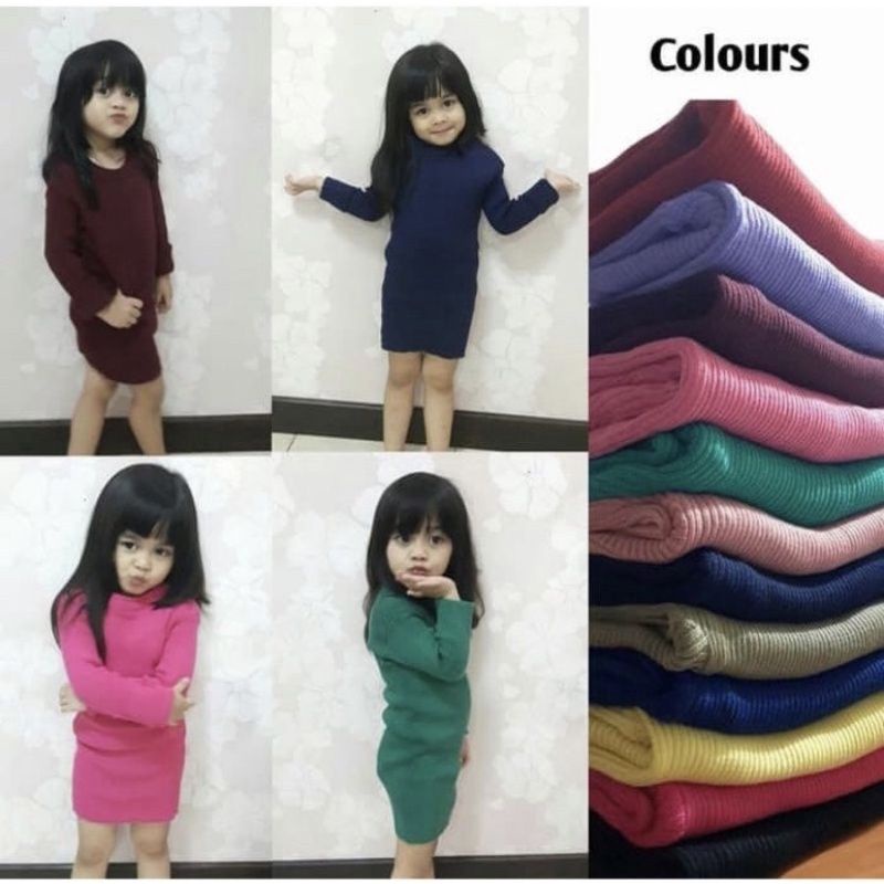 (1-5 th )Dress rajut polos lengan panjang/tunik rajut anak