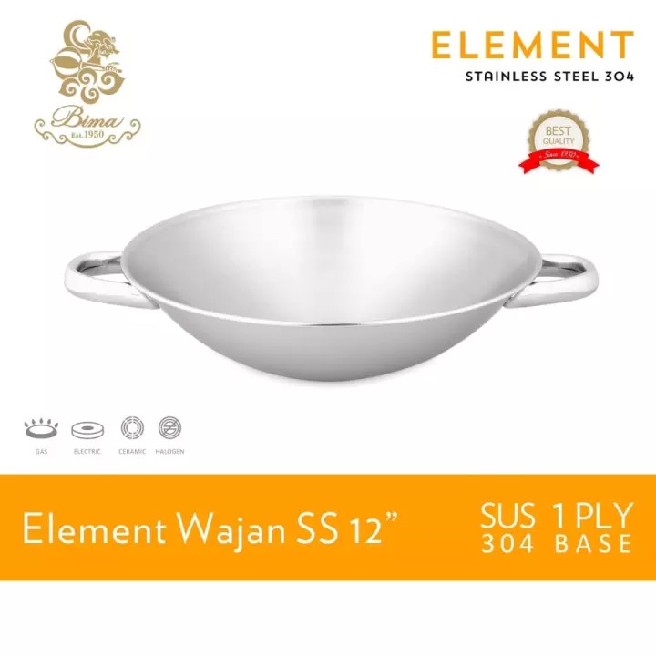WAJAN BIMA ELEMENT WAJAN STAINLESS STEEL 25CM, 30CM SUS 304 KUALI STAINLESS KOMPOR GAS LIVE