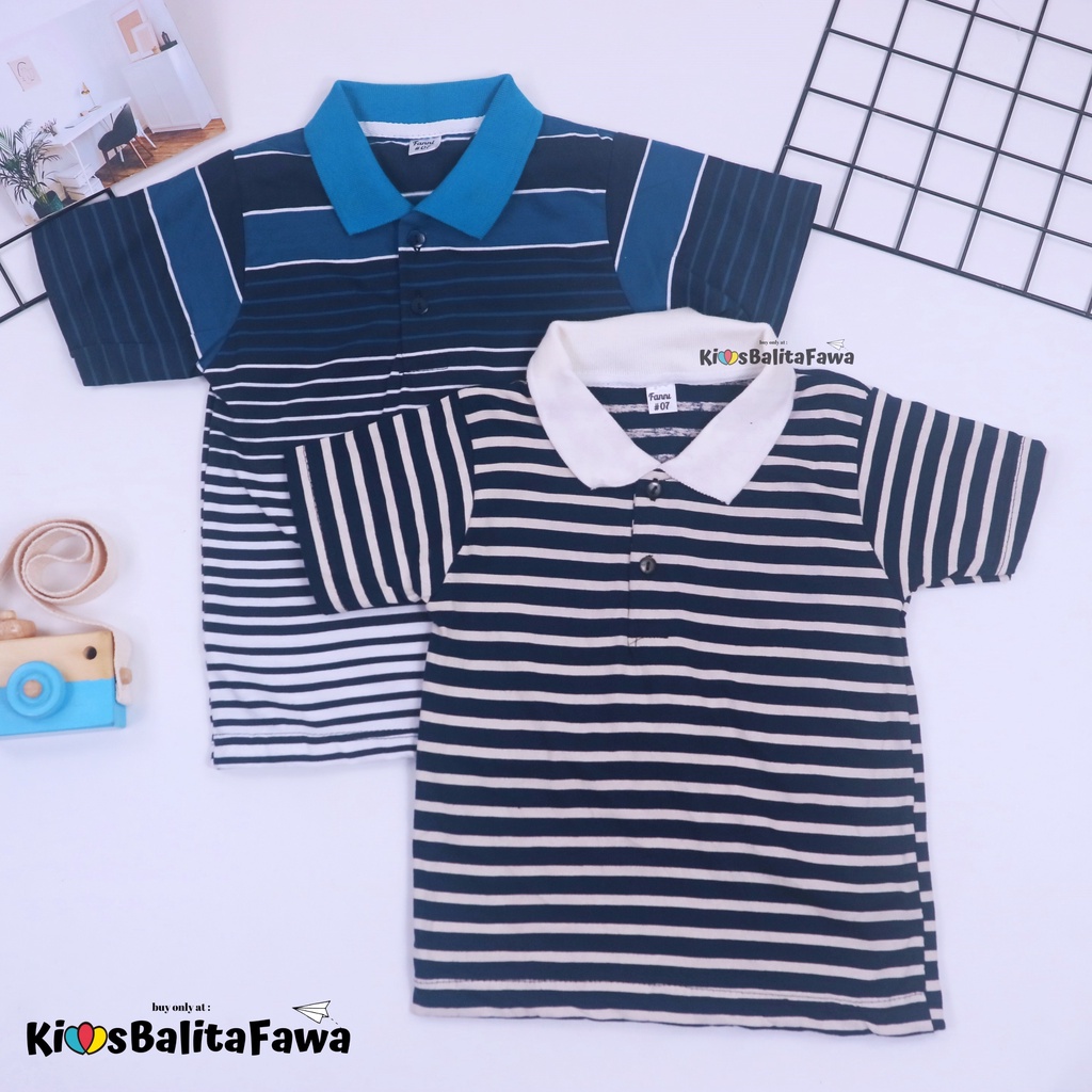 Kerah Salur T-Shirt Anak Laki uk 1-2 Tahun / Kaos Harian Atasan Baju Adem Lengan Pendek Murah Polos