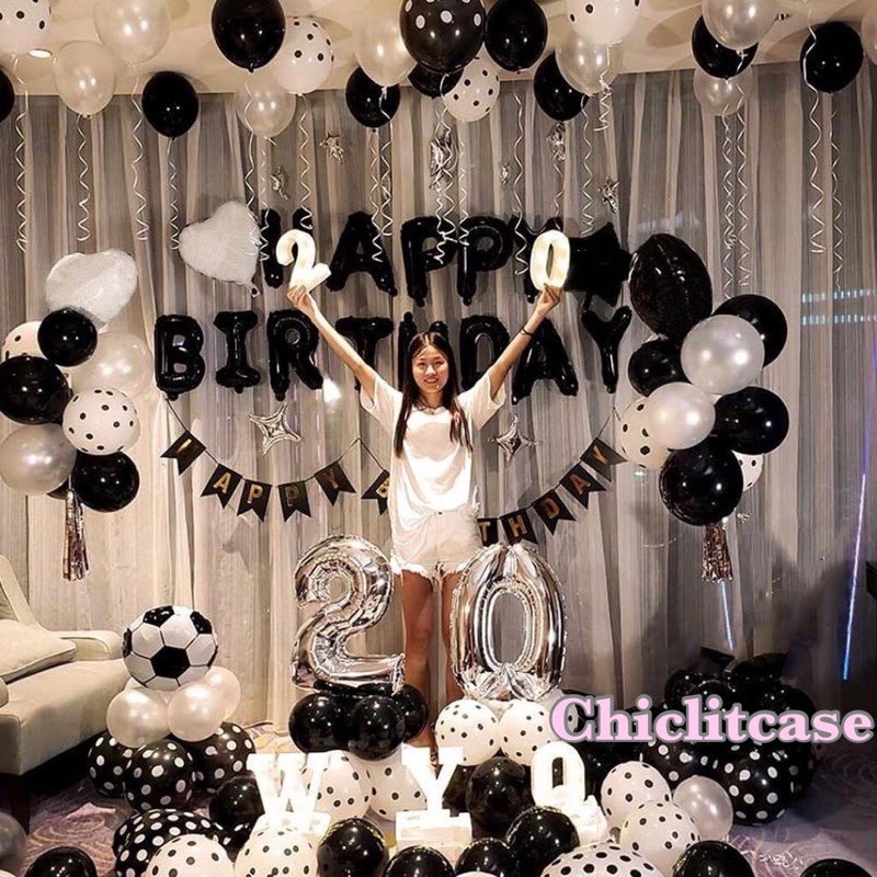 Paket balon polkadot hitam putih dekorasi ulang tahun dewasa