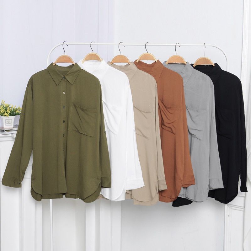 KEMEJA WANITA KOREA LENGAN PANJANG / ATASAN WANITA POLOS IMPORT BAHAN KATUN ADEM TUNIK WANITA TERBAR