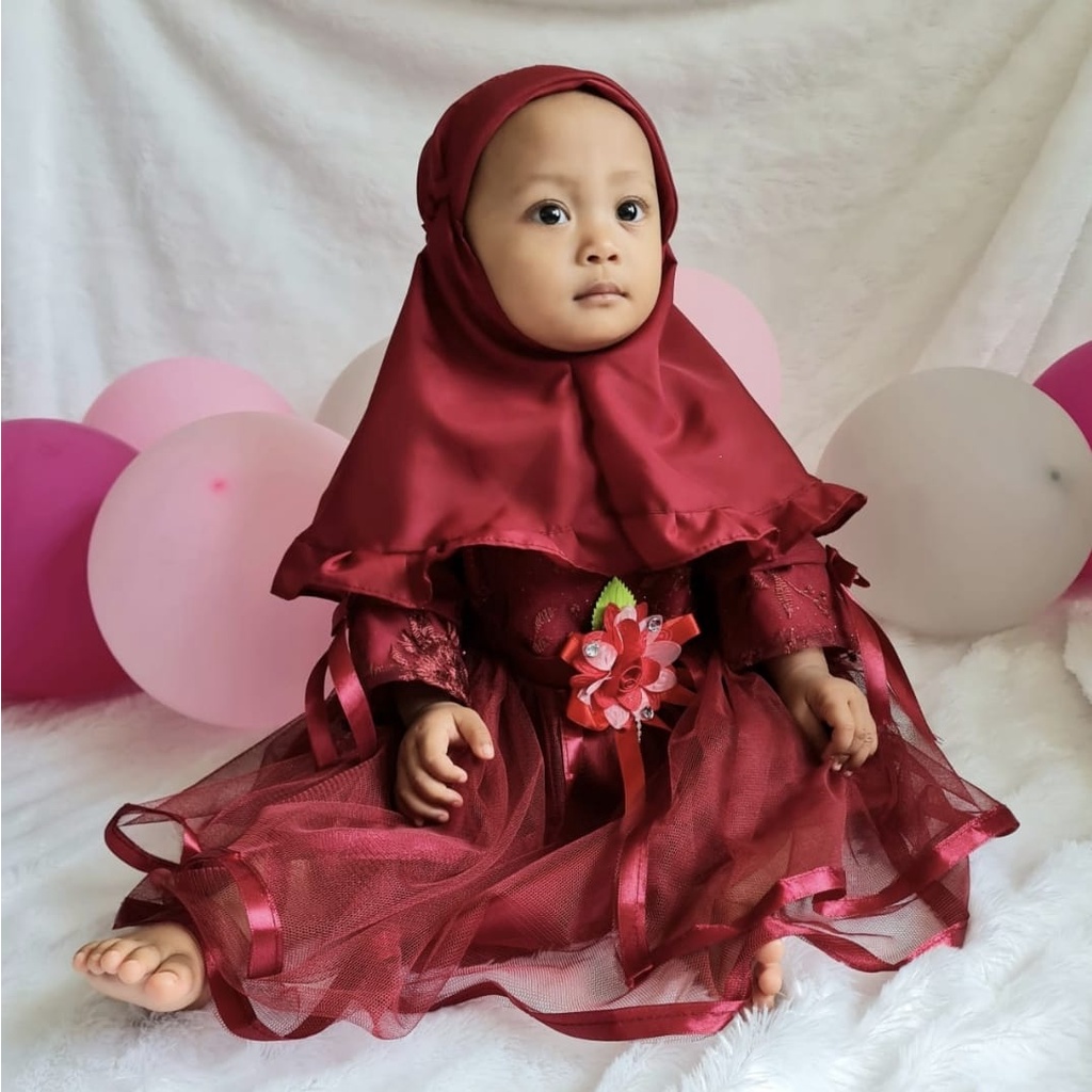 Gamis Bayi Perempuan 6 12 Bulan Warna Sage Green Lilac Lavender Kekinian 2022 1 set Hijab Brokat Tile Terlaris Korea Trending KA65