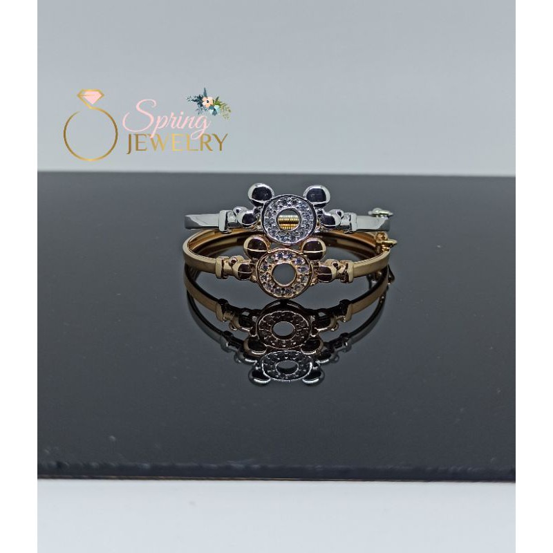 Gelang Perak Anak Bangkok Keroncong Mickey Silver 925 Lapis Emas Putih