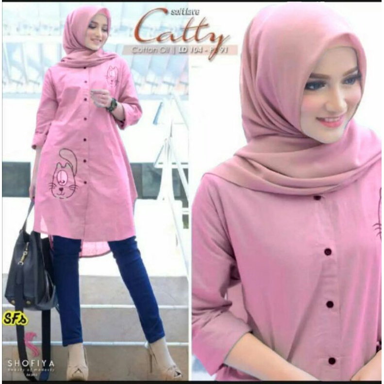 Kemeja wanita catty aksen bordir model terbaru shofiya baju polos model kantor masakini-dusty pink