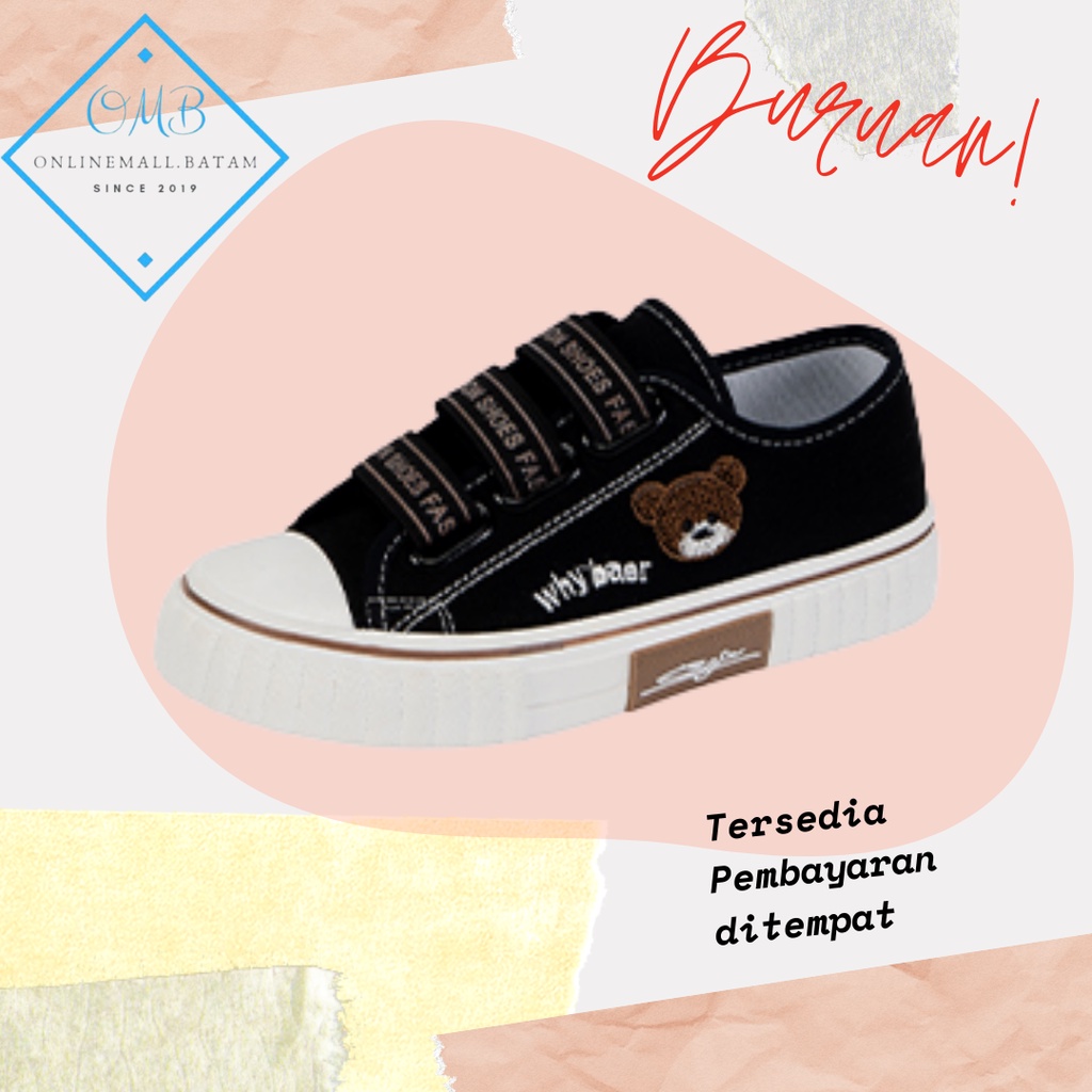 Sepatu Sneakers Kanvas Wanita Casual Import Sport Shoes Original Hitam Putih Onlinemall 225-HITAM