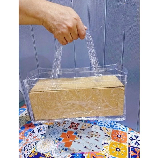 

Tas mika transparant kotak dus brownis , Tas kotak kue donut , Tas plastik kotak bento , tas plastik