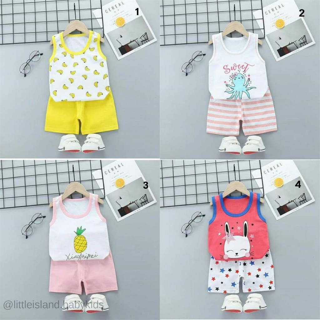 LIN9084 - Setelan pendek anak bayi karakter lucu bahan katun / Kaos anak bayi lucu