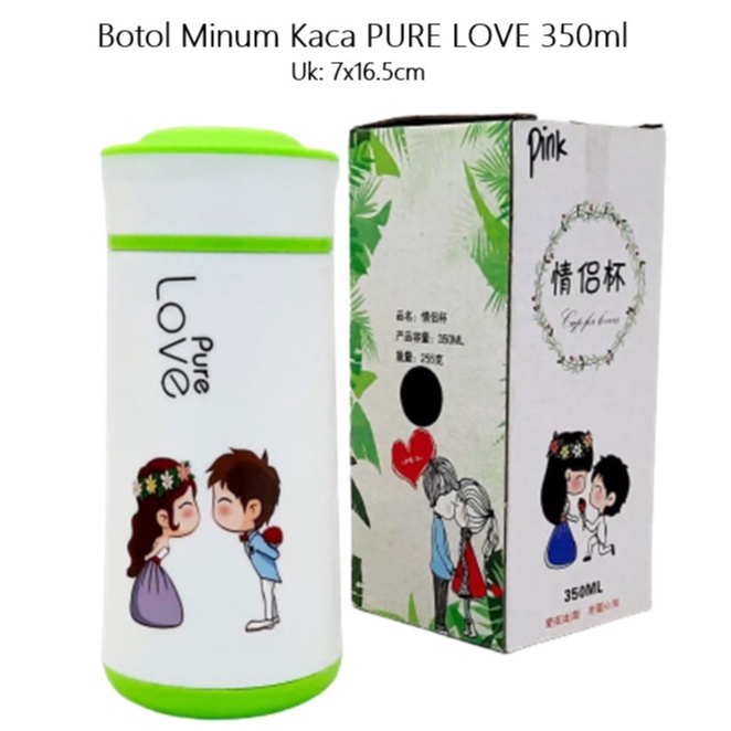 Botol Minum Kaca PURE LOVE 350ml