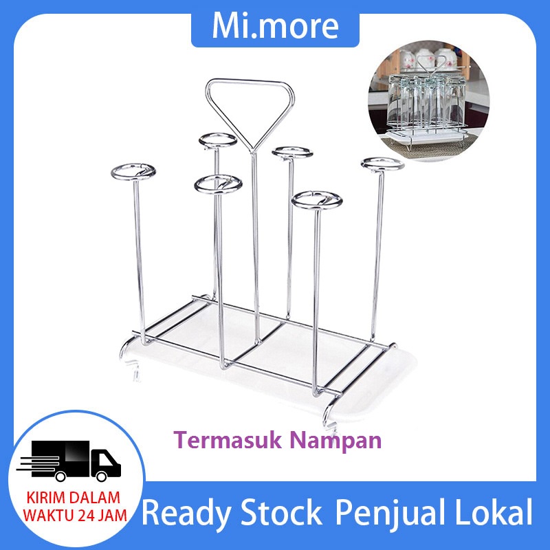 Mi.more Rak Gelas 6Cups Perak Stand Holder Cangkir Stand Gelas Sampanye Dengan Sasis Putih /Stand Glass Stainless Tempat Cangkir / Gelas Stand / Tempat Gelas Gantung