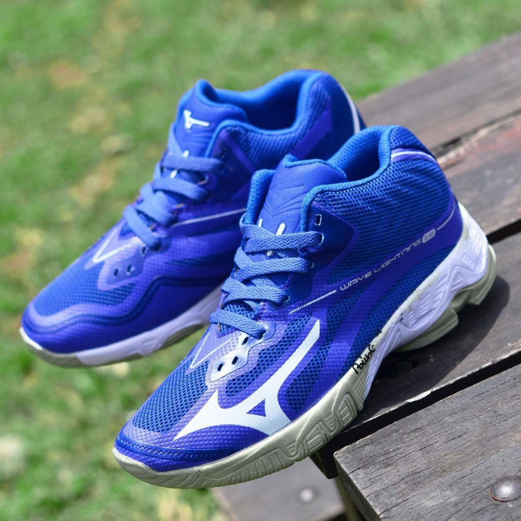 SEPATU VOLI VOLLEY MIZUNO WLZ 6 Z6 MID WAVE LIGHTING PREMIUM IMPORT TERBARU BLUE WHITE UKURAN 39-44