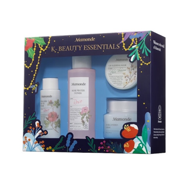 Mamonde K-Beauty Essentials Set (Floral Hydro Cream, Lip Sleeping Mask, Petal Oil, Rose Water Toner)