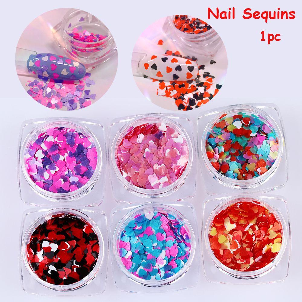 R-flower Nail Sequin Stickers Glitter Baru Bentuk Hati Manicure Tips