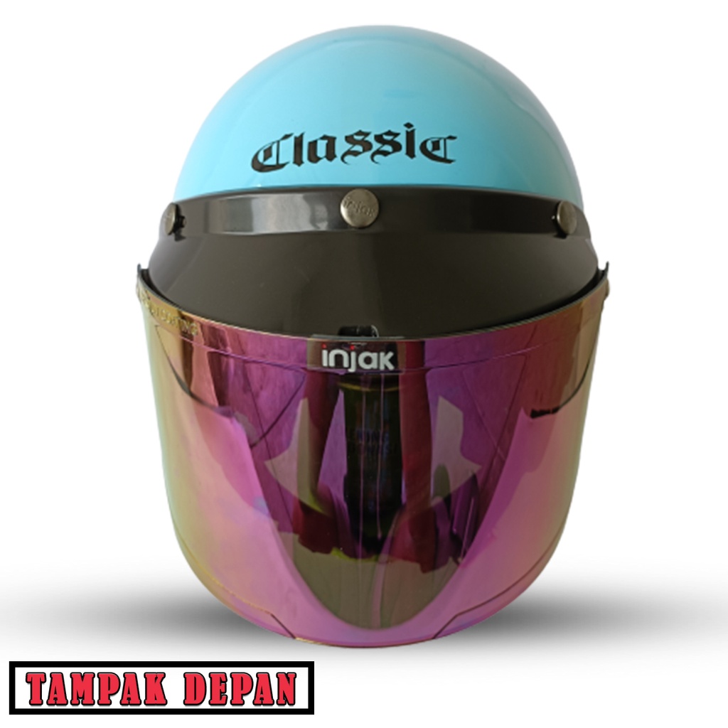 Helm Bogo Dewasa Full Leher Retro Classic SNI Kaca Datar Silver Kaca Datar Pelangi Untuk Pria Dan Wanita Dewasa Free Packing Dus COD