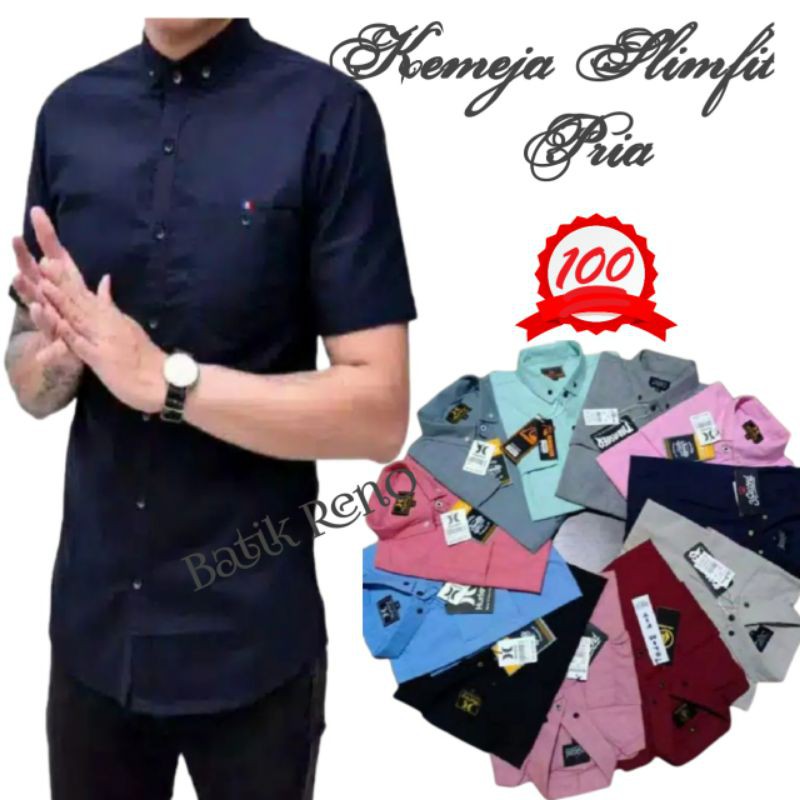 KEMEJA PRIA BOYI TOP MAN LENGAN PENDEK KASUAL FORMAL KERJA PUTIH HITAM NAVY GREY WARNA WHITE