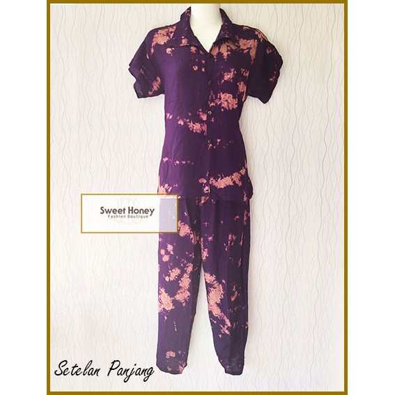 Sweet Honey ~ Baju Setelan Tie Dye Piyama Pajamas Setelan Kemeja Lengan Pendek Celana Panjang Tiedye