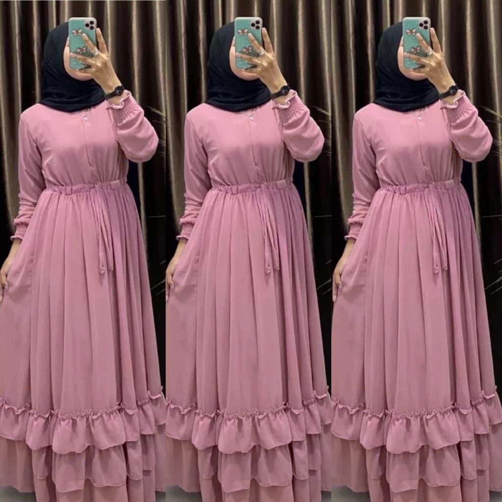 diana maxi ceruty bebydoll/ gamis syarii ceruty susun /gamis ceruty umpak