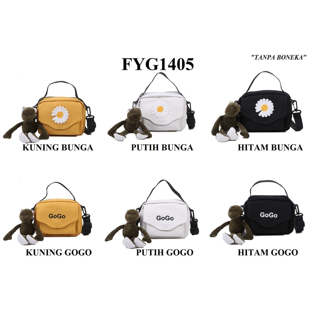 MARKAS MS1405 Tas Selempang Mini Gogo Bunga Slingbag Wanita Bahan Kanvas Polos