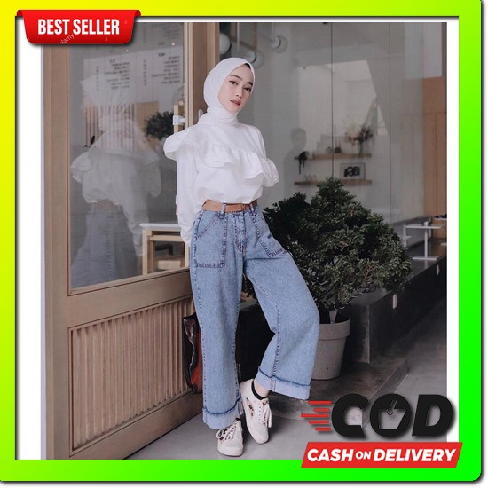 Kulot Jeans Wanita Highwaist Kulot Levis Wanita Terbaru Celana Kulot J Hopylovy - Celana Boyfriend