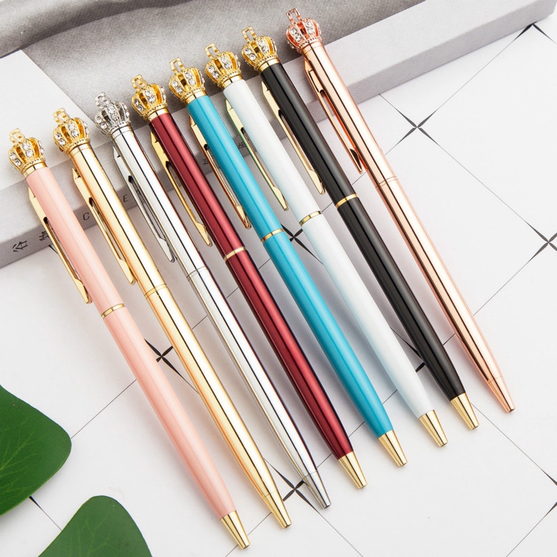 1.0 Mm Rhinestone Golden Rose Gold Silver Crown Ballpoint Pen Ball Pen For Office School Writing Supplies Stationery