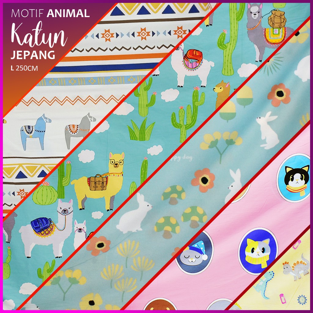 KAIN SPREI KATUN JEPANG ANIMAL ANAK LEBAR 250 METERAN