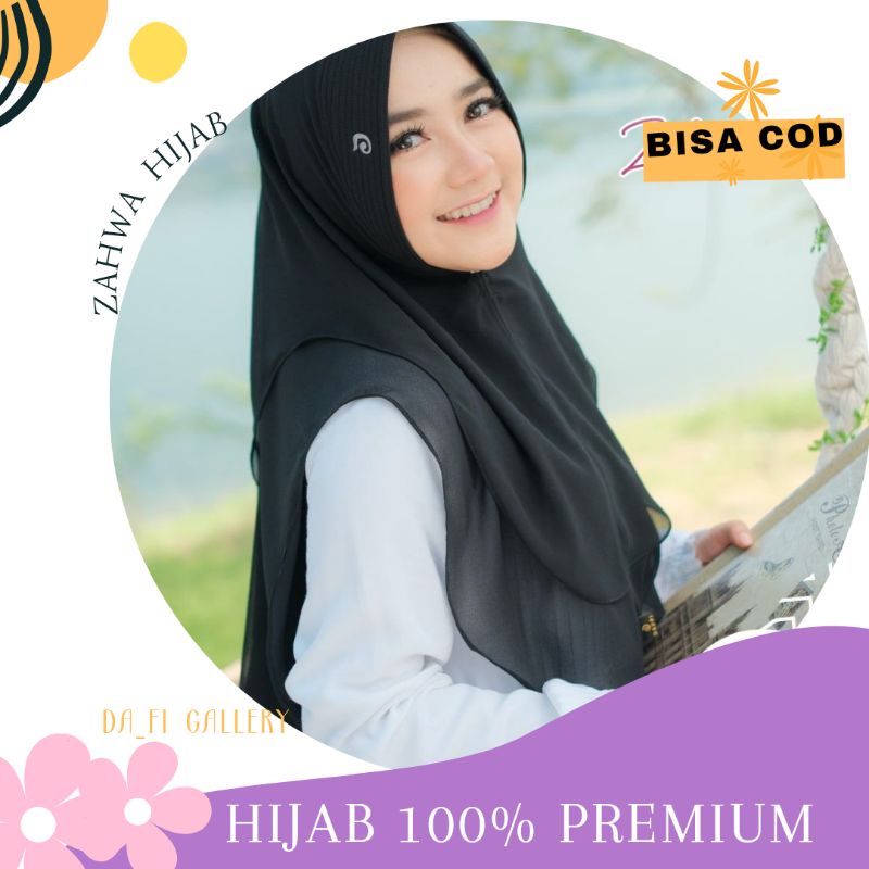 Jilbab Best seller  Khusus warna hitam Hijab Instan 2 layar Zahwa bahan premium by Daffi hijab
