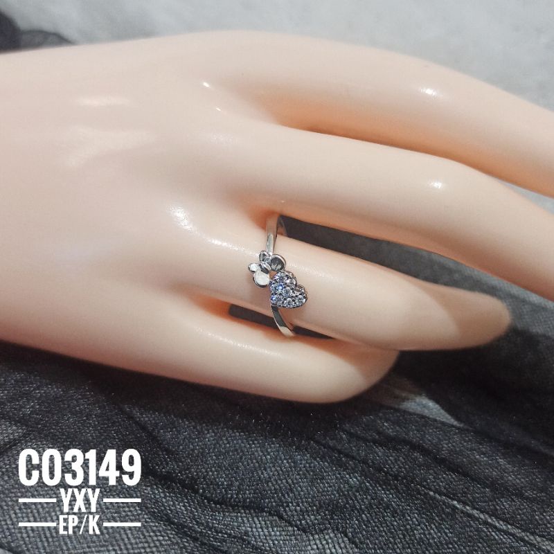 Cincin Yaxiya Kupu Love Silver Simple (Size 5-7) C03149