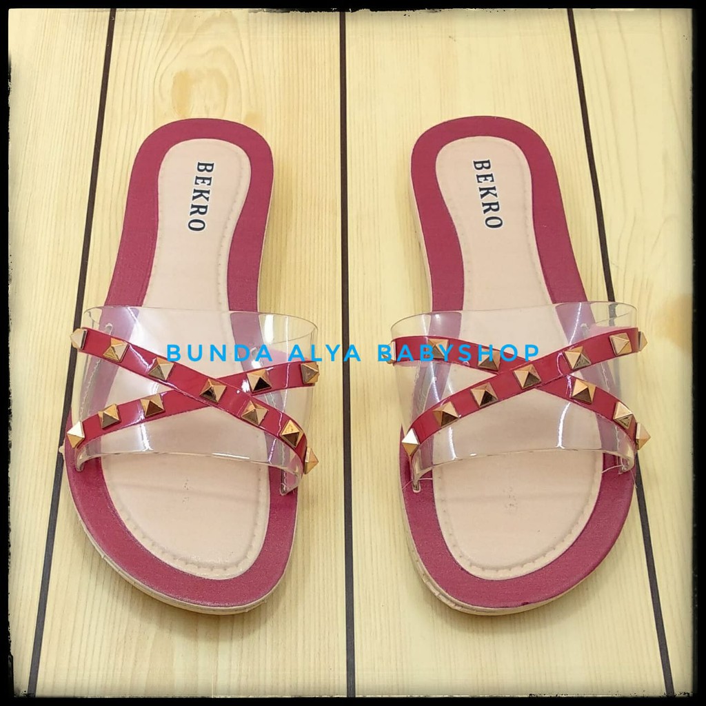 Sandal Wanita Slop Flat Size 36 - 40 MERAH - Sendal Selop Transparan - Sandal Flat Wanita OpenToe SALE