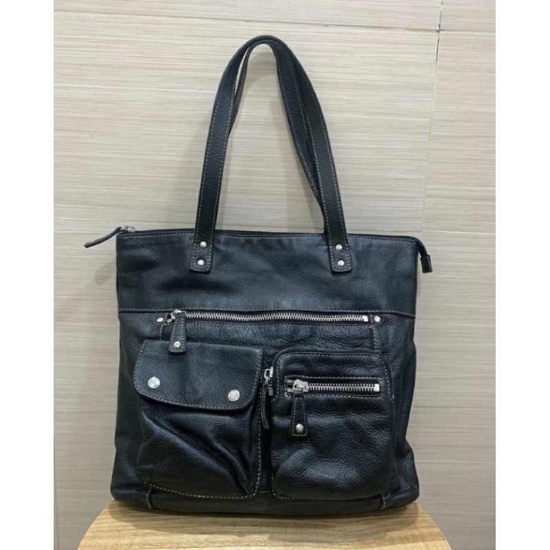 Fossil Leather Black Tote Bag Original