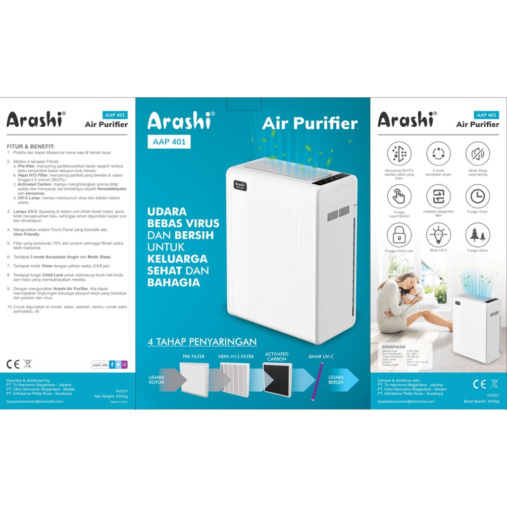 Air Purifier Arashi AAP-401 With HEPA Filter + UVC Penjernih Udara Arashi AAP401