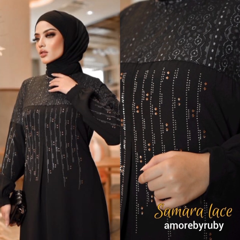 GAMIS WANITA HITAM KONDANGAN PESTA TERBARU SAMARA LACE BRUKAT IMPORT PREMIUM MEWAH BRAND AMORE BY RU
