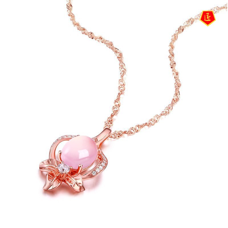 Kalung Rantai Dengan Liontin Kristal Pink Elegan Untuk Wanita