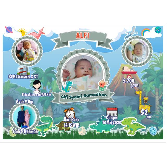 Biodata bayi Bingkai biodata baby Frame biodata bayi Pajangan dinding anak