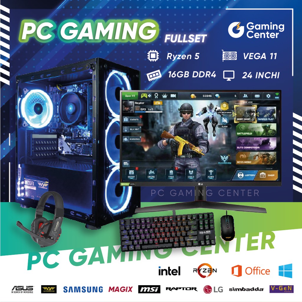 PC GAMING RYZEN 5 RAM 16GB HDD 1TB SSD120GB VGA RADEON VEGA 11 FULLSET KOMPUTER RAKITAN SIAP PAKAI