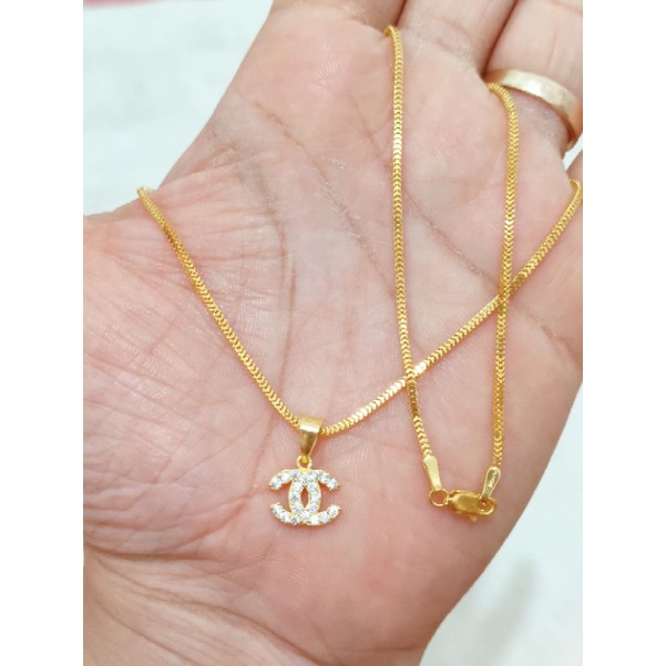 KALUNG + LIONTIN CHANEL PERAK 925 LAPIS EMAS 24K MODEL RANTE MILANO DEWASA