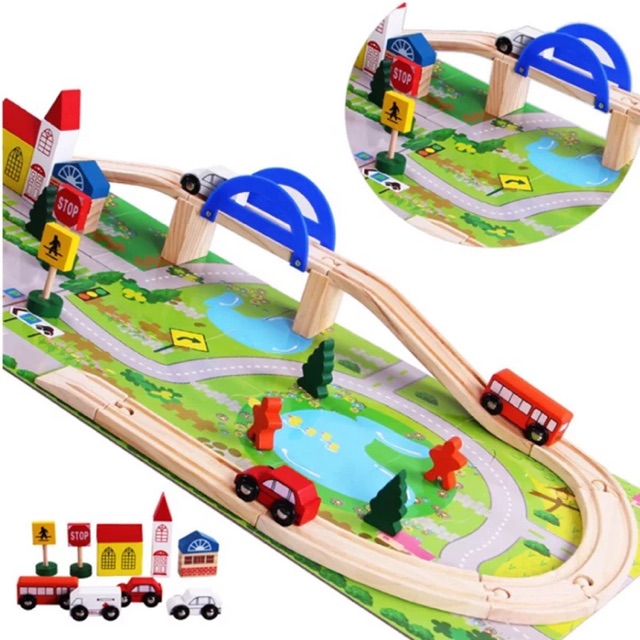 Puzzle Car Track Wooden Toys - Rail Overpass