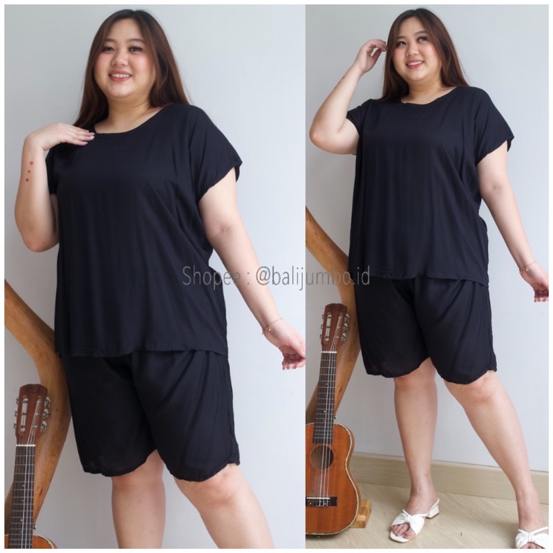 SETELAN BIG SIZE LD 140CM MUAT BB 90KG POLOS  BASIC BAJU TIDUR BIG SIZE CELANA PENDEK BABY DOLL JUMBO XXL