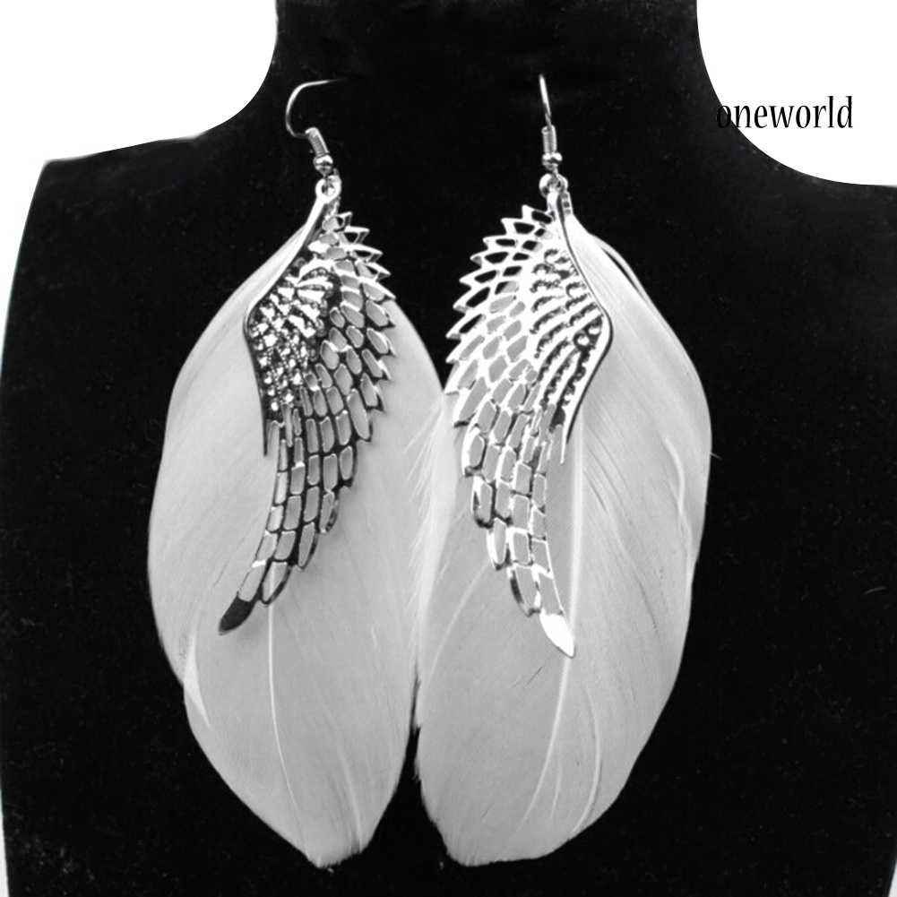 OW@ Fashion Women Angel Wing Feather Dangle Long Hook Earrings Party Jewelry Gift