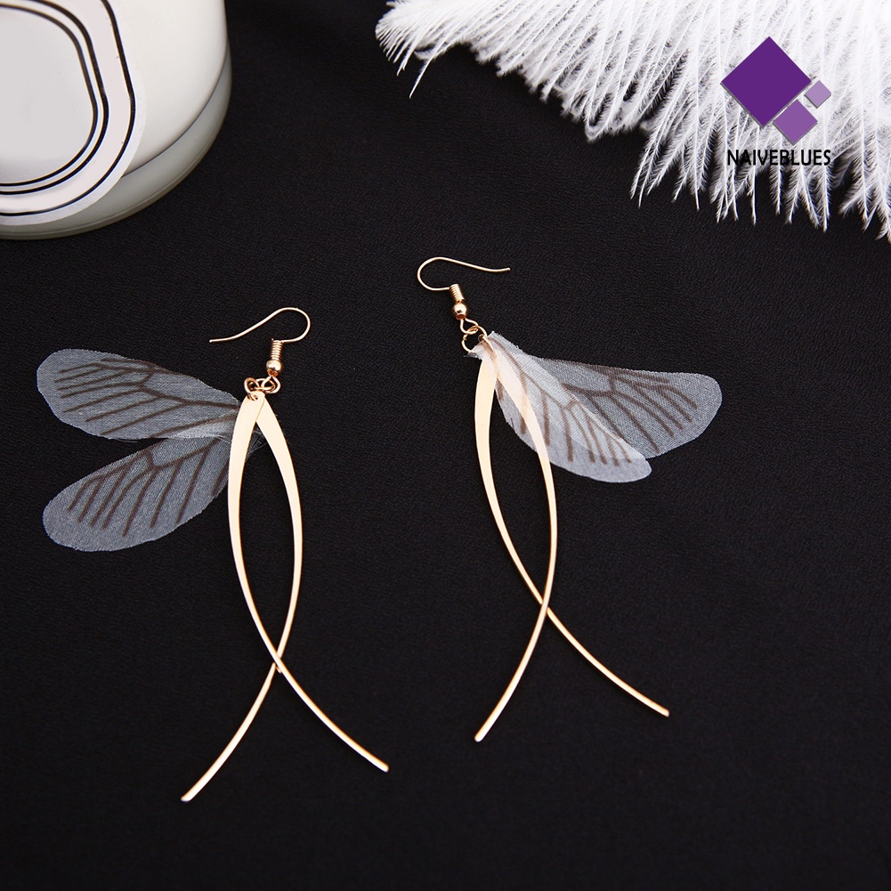 Anting Kait Juntai Bentuk Sayap Kupu-Kupu Rumbai Gaya Retro Untuk Wanita