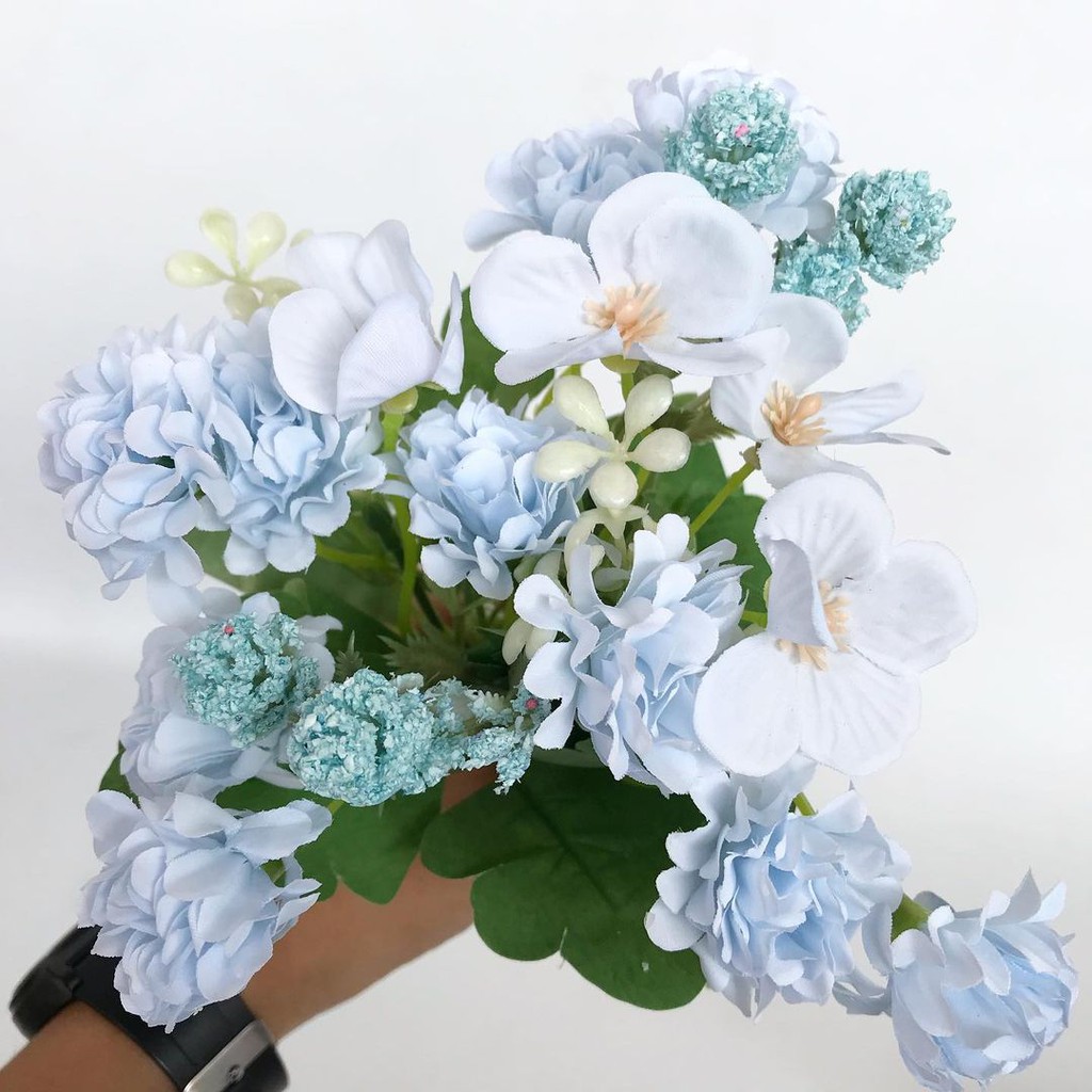BUNGA POMPOM DAISY - bunga plastik palsu artificial home decor shabby chic-biru