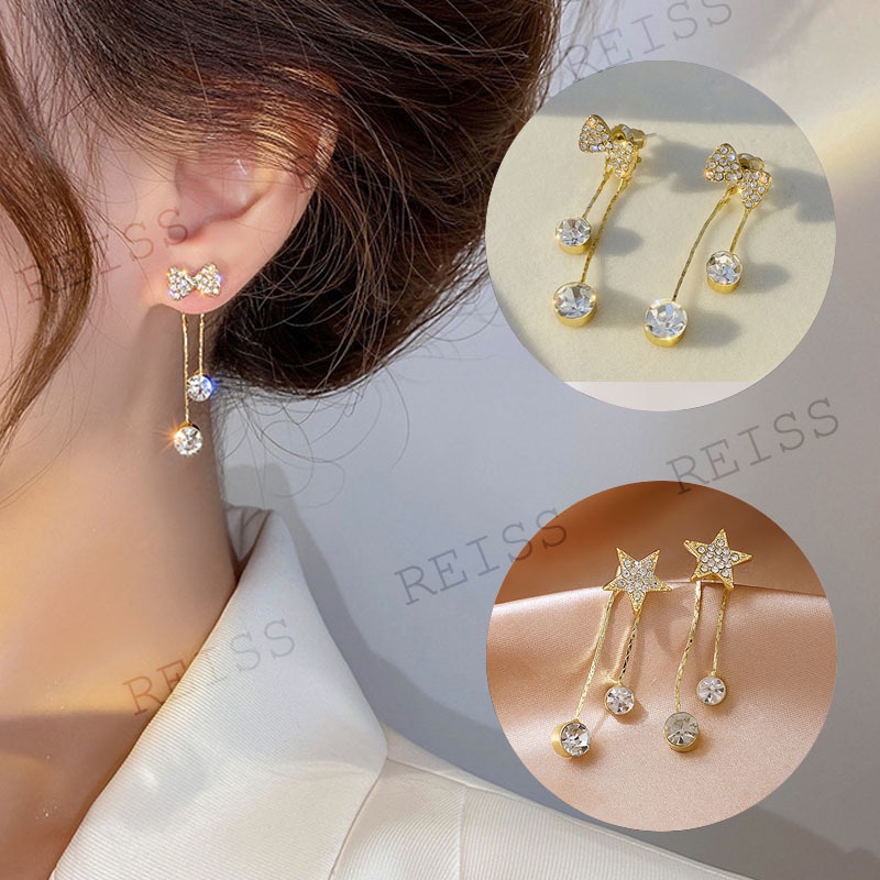 Aksesori fashion wanita versi Korea dari anting rumbai panjang bintang busur sederhana dan serbaguna