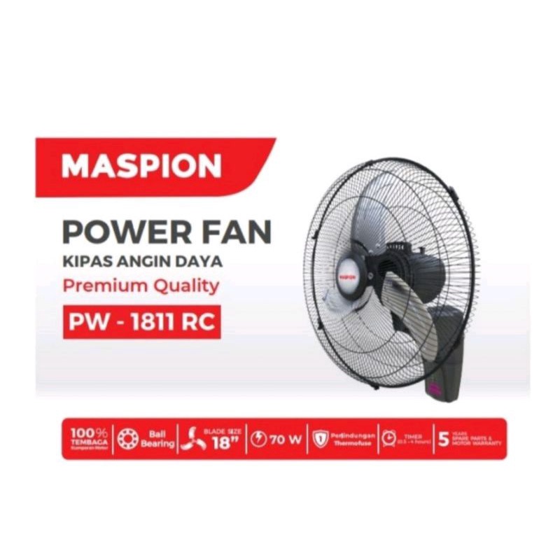 Maspion Wall Fan + Remote 18inch PW1811RC Power Fan Aluminium Bearing