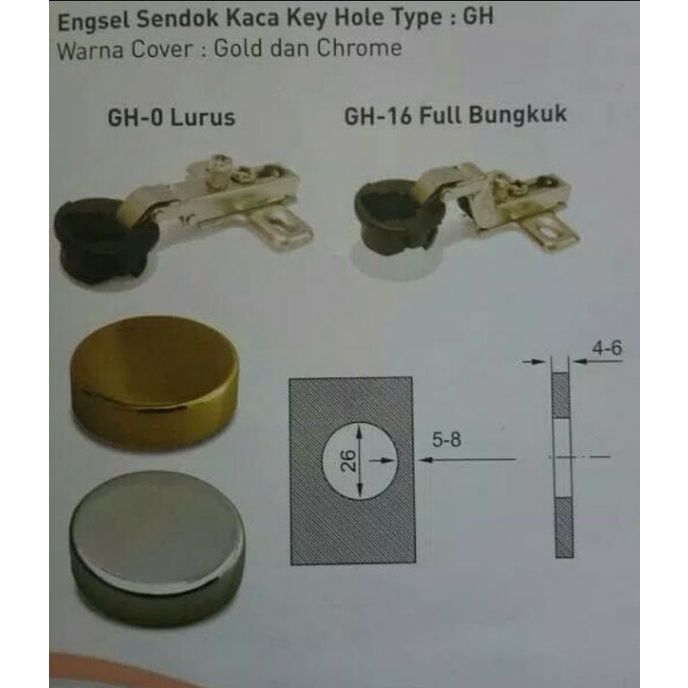 Engsel Sendok / Engsel pintu Lemari kaca HUBEN Perpasang - Lurus