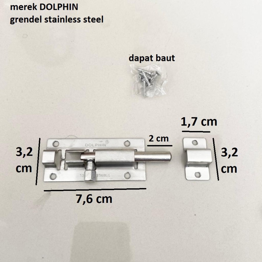 Grendel 3 inch 3&quot; Selot Pintu Jendela Dolphin Stainless Steel Bolt