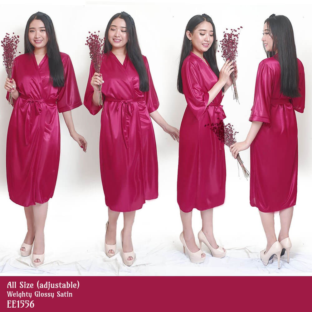 FOLVA bridesmaid kimono wedding baju tidur satin 1556MKIM Maroon-1