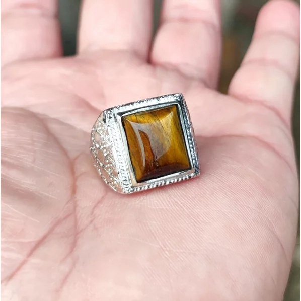 Cincin Biduri Sepah aka Tiger Eye Octagon Natural Batu Alam