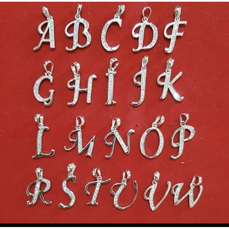 Liontin huruf / liontin abjad liontin inisial perak 925 lapis emas putih