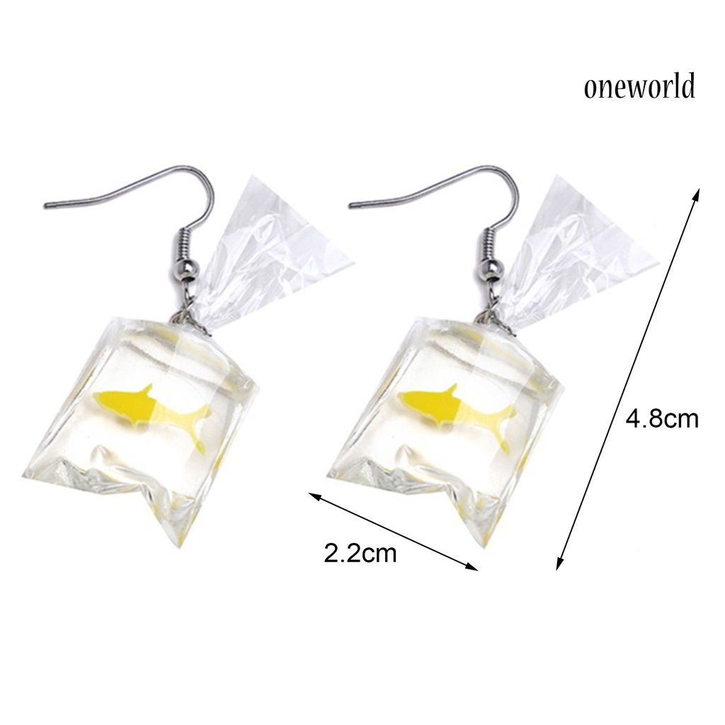 OW# 1 Pair Dangle Earrings Skin-friendly Anti-deform Resin Earrings Pendant with Goldfish Water Bag for Girl