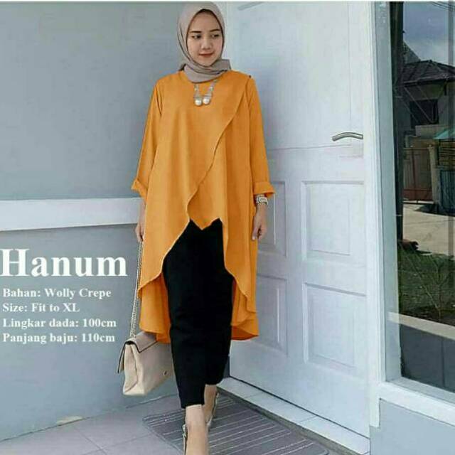 TUNIK HANUM  BAHAN WOLLY CREPE, KANCING BLKG, ALLSIZE FIT XL LD100 PJB110