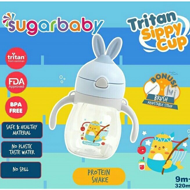 Sugar Baby Tritan Sippy Cup 270ml Protein Shake Blue Botol Minum Biru BL01